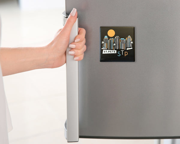 St. Petersburg Florida Black Geometric Skyline Ceramic Fridge Magnet