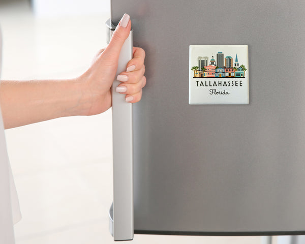Tallahassee Florida Illustrated Skyline Ceramic Fridge Magnet