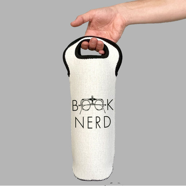 Book Nerd Graphic Wine Carrier Tote Neoprene Lining Liquor Bottle Cooler