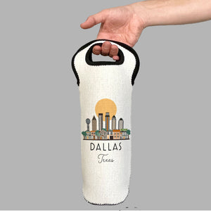 Dallas Texas Skyline Wine Carrier Tote Neoprene Lining Liquor Bottle Cooler