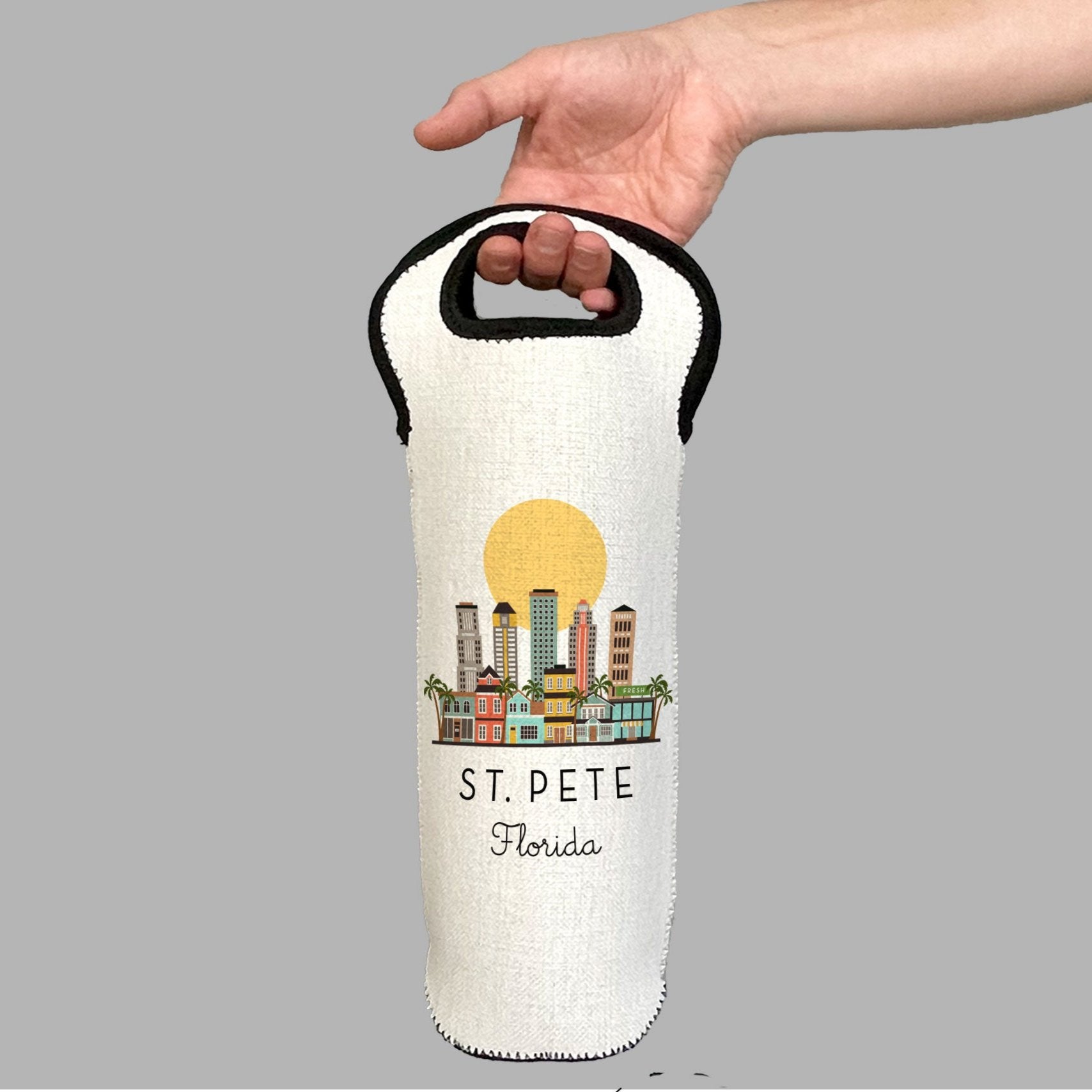 St. Petersburg Florida Skyline Wine Carrier Tote Neoprene Lining Liquor Bottle Cooler