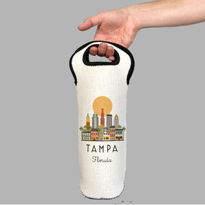 Tampa Florida Skyline Wine Carrier Tote Neoprene Lining Liquor Bottle Cooler