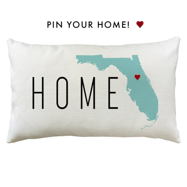 Home Florida State Map Pillow Cover | Pin-Your-Home Map Pillow Decorative Throw Pillow Cushion Sham