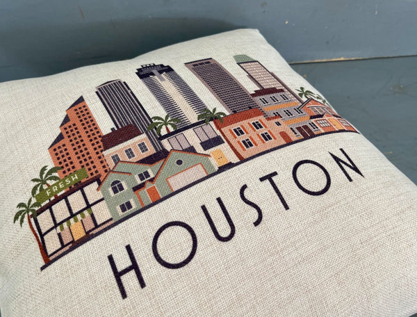 Houston Texas Skyline Pillow Cover | Graphic Decorative Throw Pillow Cushion Sham