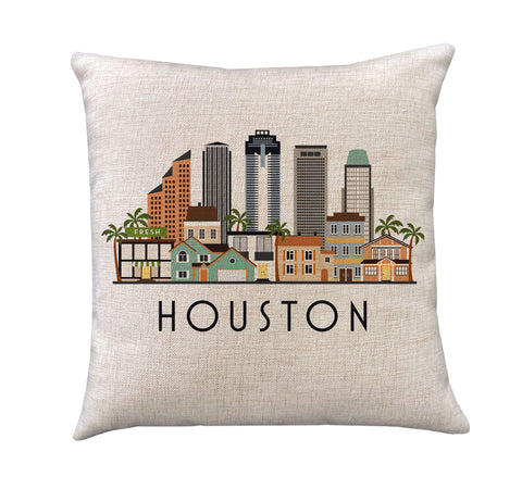 Houston Texas Skyline Pillow Cover | Graphic Decorative Throw Pillow Cushion Sham