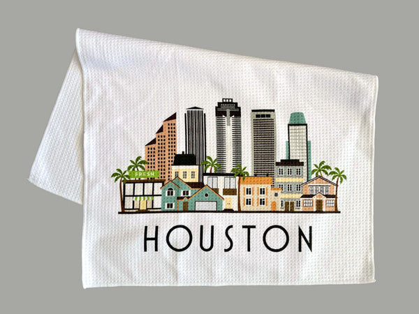 Houston Texas Cityscape Skyline Graphic Microfiber Kitchen Towel Graphic Print