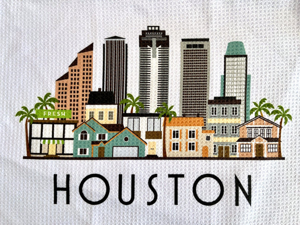 Houston Texas Cityscape Skyline Graphic Microfiber Kitchen Towel Graphic Print