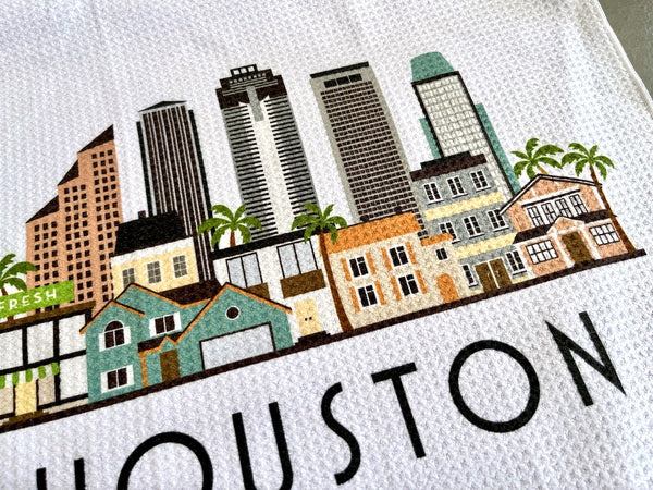 Houston Texas Cityscape Skyline Graphic Microfiber Kitchen Towel Graphic Print