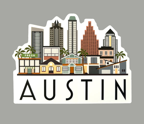 Austin Texas Cityscape Skyline Graphic Waterproof Magnet | Locker Decoration | Fridge Car Vinyl Magnet