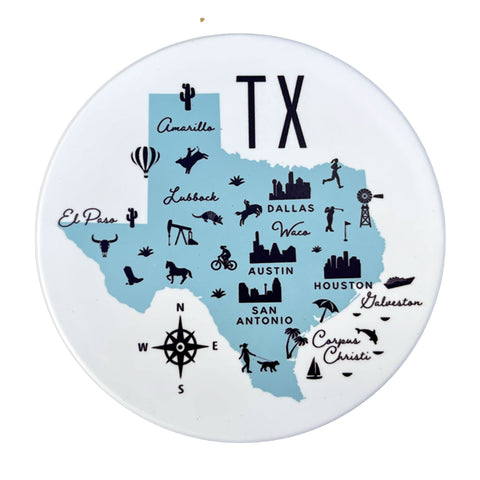 Texas State Icon Map Flat Ceramic Coaster with Cork Backing