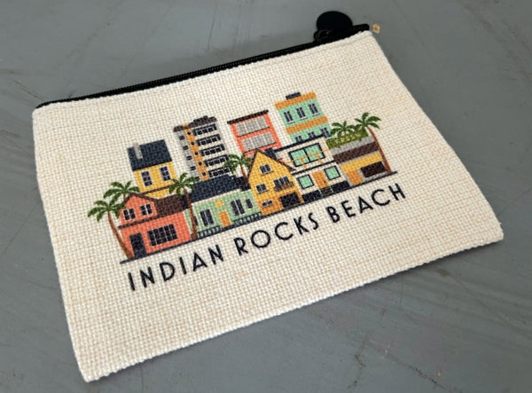 Indian Rocks Beach Florida IRB Cityscape Graphic Skyline Flat Coin Purse Zipper Gift Credit Card Pouch