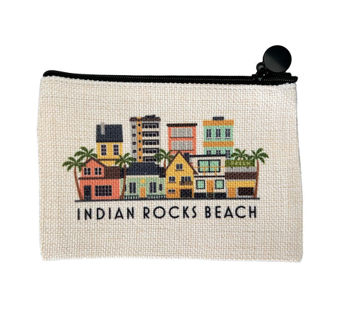 Indian Rocks Beach Florida IRB Cityscape Graphic Skyline Flat Coin Purse Zipper Gift Credit Card Pouch