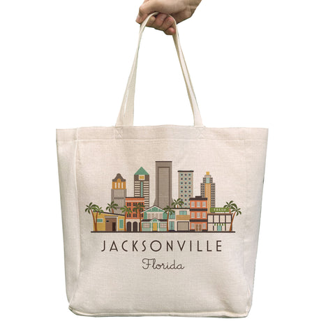 Jacksonville Florida City Skyline Tote Bag | Large Shopping Tote Beach Bag Jax