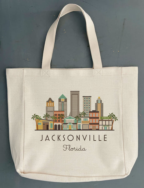 Jacksonville Florida City Skyline Tote Bag | Large Shopping Tote Beach Bag Jax