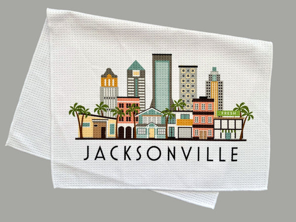 Jacksonville Florida Cityscape Skyline Graphic Microfiber Kitchen Towel Graphic Print