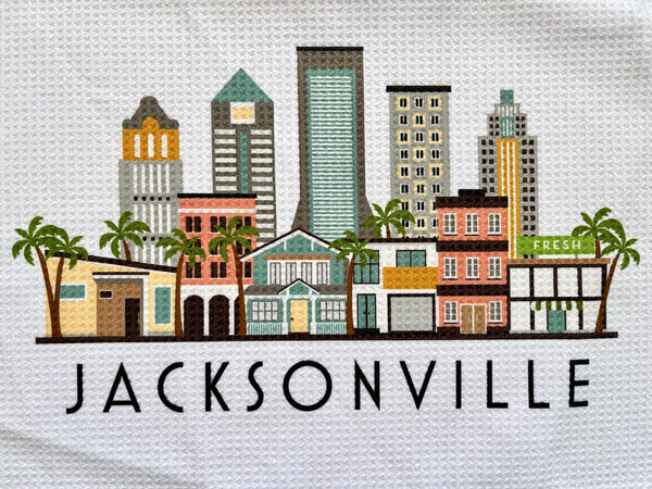 Jacksonville Florida Cityscape Skyline Graphic Microfiber Kitchen Towel Graphic Print