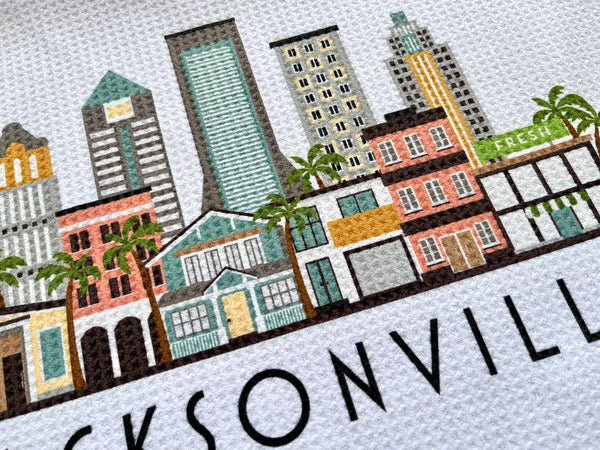 Jacksonville Florida Cityscape Skyline Graphic Microfiber Kitchen Towel Graphic Print