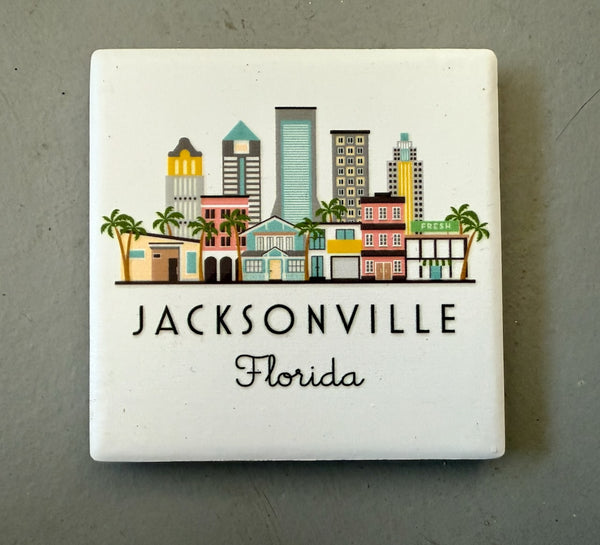 Jacksonville Florida Illustrated Skyline Ceramic Fridge Magnet
