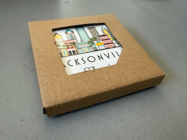 Jacksonville Florida Illustrated Skyline Ceramic Fridge Magnet