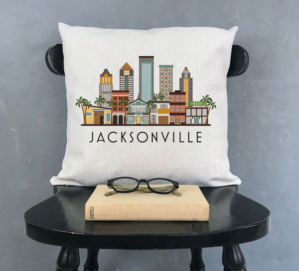 Jacksonville City Pillow Cover | Florida Jax Skyline Decorative Throw Pillow Cushion Sham