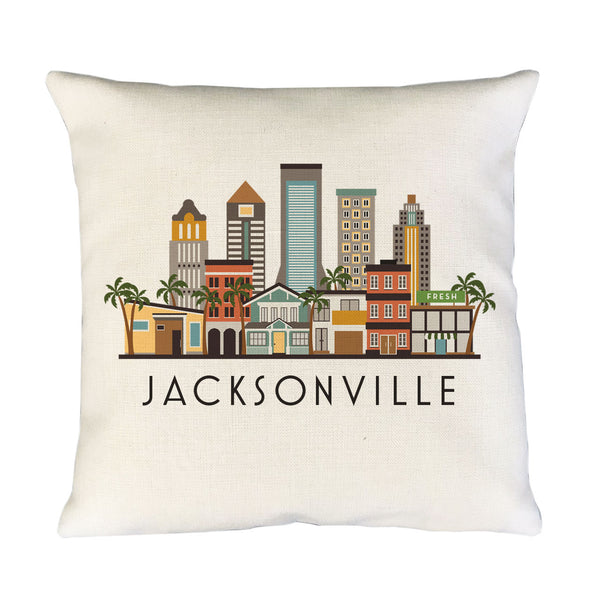 Jacksonville City Pillow Cover | Florida Jax Skyline Decorative Throw Pillow Cushion Sham