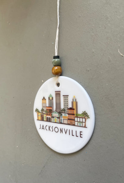 Jacksonville Florida Skyline Graphic Ornament | JAX City Scene Tree Decoration | Christmas Xmas Holiday Ornament