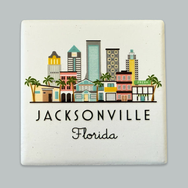 Jacksonville Florida Illustrated Skyline Ceramic Fridge Magnet