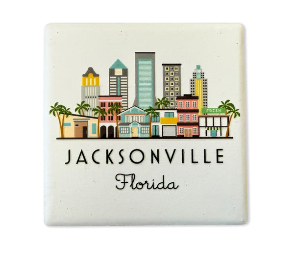 Jacksonville Florida Illustrated Skyline Ceramic Fridge Magnet