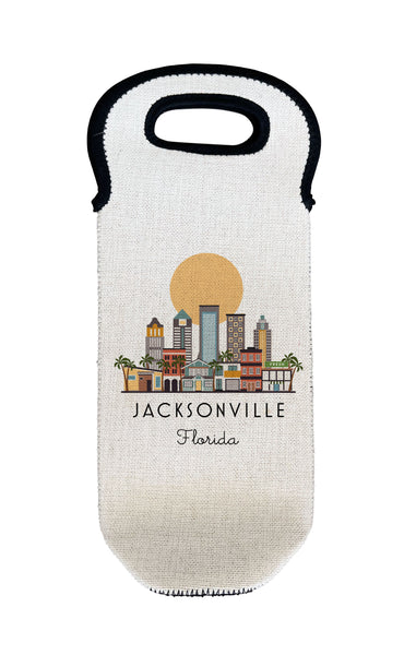 Jacksonville Florida Skyline Wine Carrier Tote Neoprene Lining Liquor Bottle Cooler
