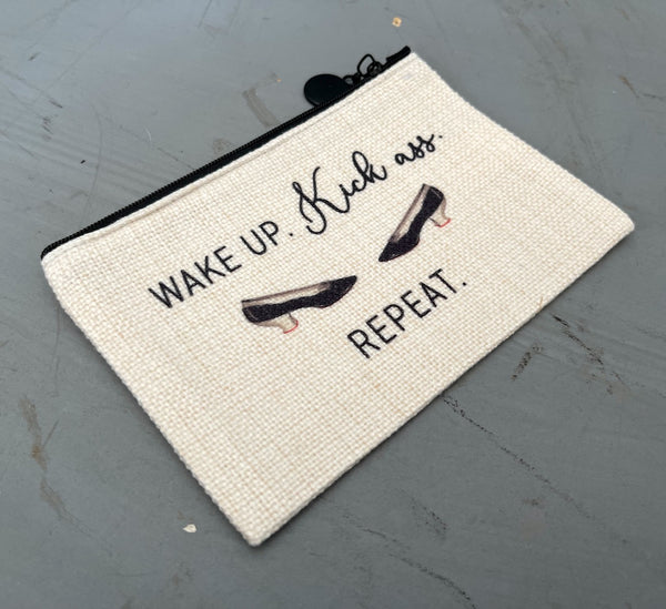 Wake Up Kick Ass Flat Coin Purse Zipper Gift Credit Card Pouch