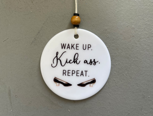 Wake Up Kick Ass Repeat Ornament | Tree Decoration | Funny Christmas Xmas Holiday Ornament