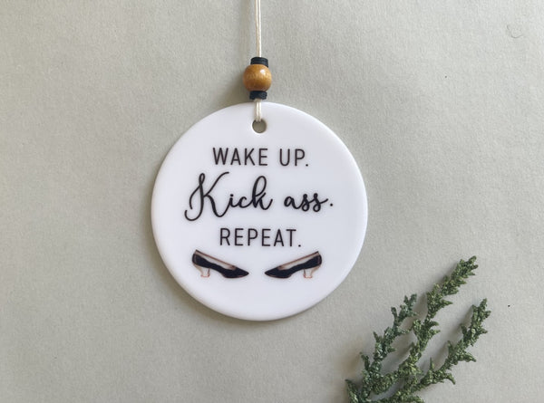 Wake Up Kick Ass Repeat Ornament | Tree Decoration | Funny Christmas Xmas Holiday Ornament