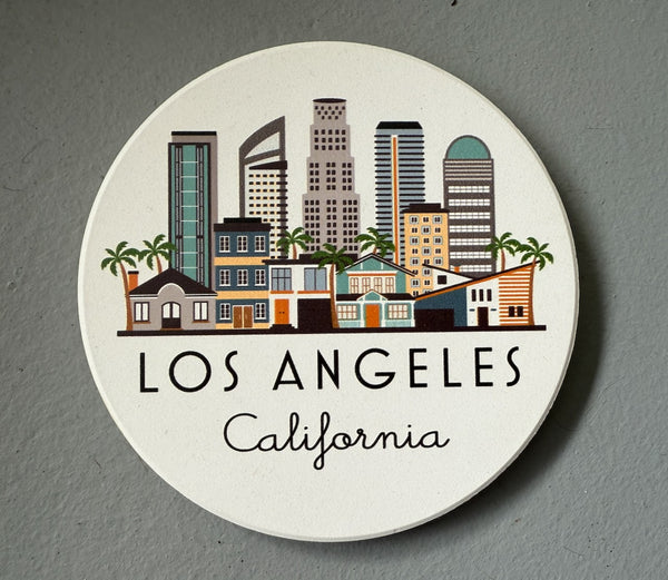 Los Angeles Illustrated Skyline Absorbent Stone Ceramic Coaster with Cork Backing