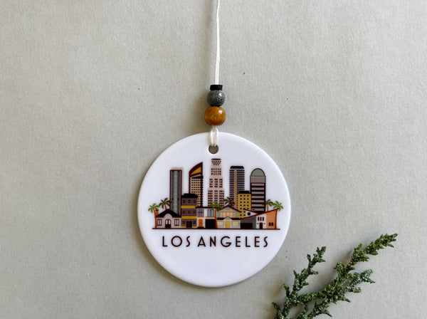 Los Angeles California Skyline Graphic Ornament | LA City Scene Tree Decoration | Christmas Xmas Holiday Ornament