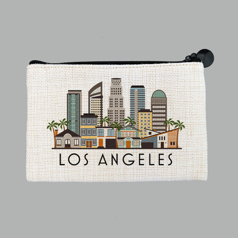 Los Angeles California Cityscape Graphic Skyline Flat Coin Purse Zipper Gift Credit Card Pouch