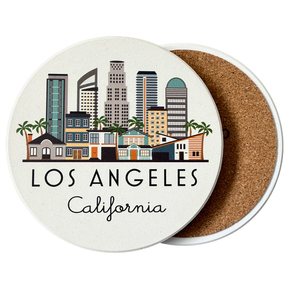 Coaster with Los Angeles illustration and text on a white background