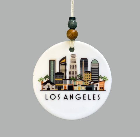Los Angeles California Skyline Graphic Ornament | LA City Scene Tree Decoration | Christmas Xmas Holiday Ornament