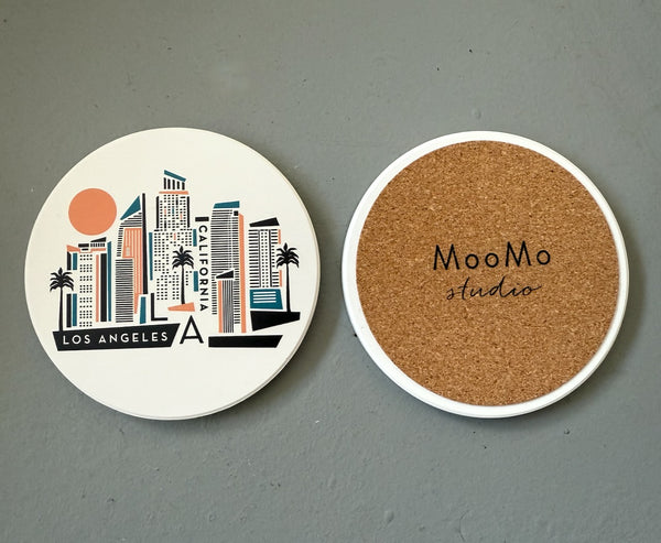 Los Angeles Geometric Skyline Absorbent Stone Ceramic Coaster with Cork Backing