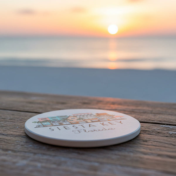 Siesta Key Florida Skyline Absorbent Stone Ceramic Coaster with Cork Backing