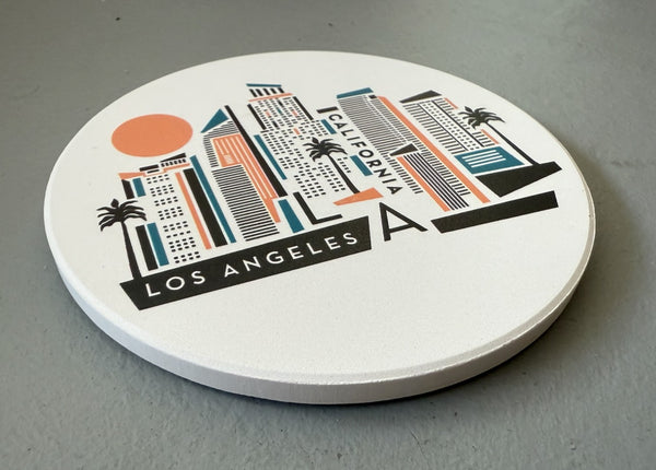 Los Angeles Geometric Skyline Absorbent Stone Ceramic Coaster with Cork Backing