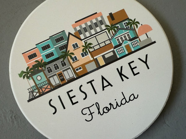 Siesta Key Florida Skyline Absorbent Stone Ceramic Coaster with Cork Backing