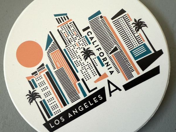 Los Angeles Geometric Skyline Absorbent Stone Ceramic Coaster with Cork Backing