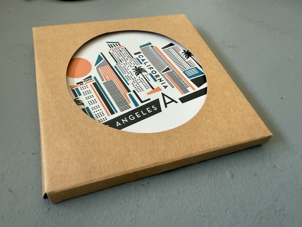 Los Angeles Geometric Skyline Absorbent Stone Ceramic Coaster with Cork Backing