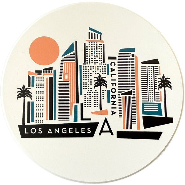 Los Angeles Geometric Skyline Absorbent Stone Ceramic Coaster with Cork Backing