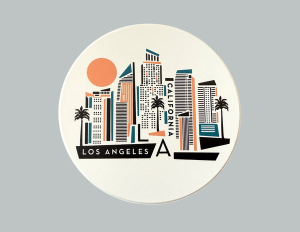 Los Angeles Geometric Skyline Absorbent Stone Ceramic Coaster with Cork Backing