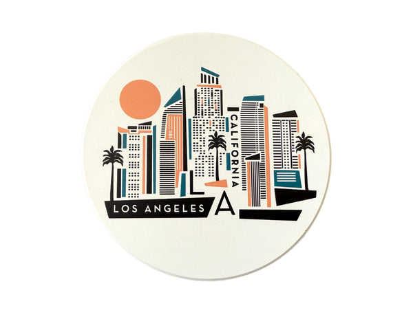 Los Angeles Geometric Skyline Absorbent Stone Ceramic Coaster with Cork Backing