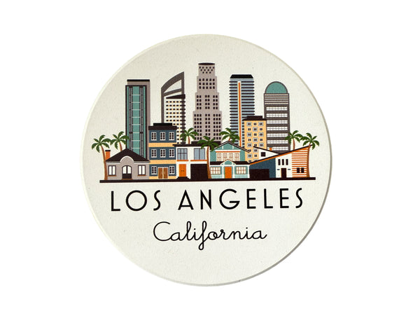 Los Angeles Illustrated Skyline Absorbent Stone Ceramic Coaster with Cork Backing