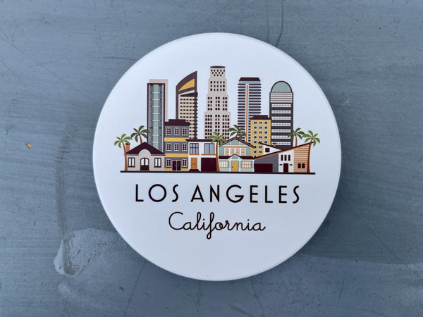 Los Angeles California Cityscape Skyline Graphic Flat Ceramic Coaster with Cork Backing