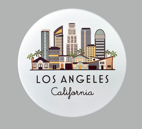 Los Angeles California Cityscape Skyline Graphic Flat Ceramic Coaster with Cork Backing