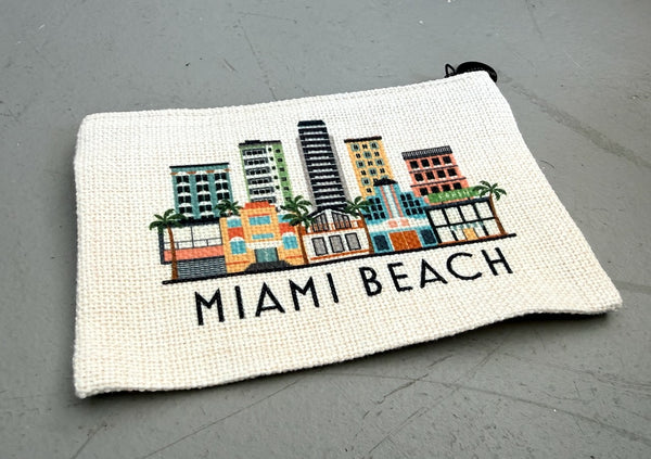 Miami Beach Skyline Flat Zipper Coin Purse Pouch